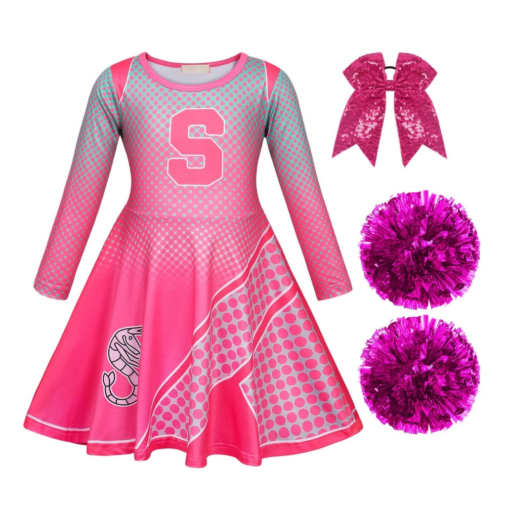 Kids Girls Cheerleading Uniforms Outfit Fancy Dress Cheer Uniform Costume With 2pcs Pom Poms Cheerleader